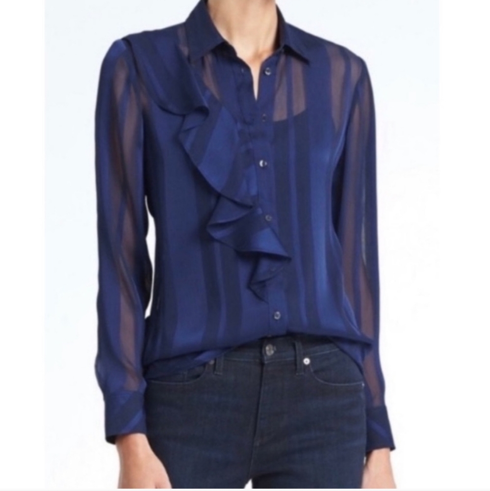 Banana Republic dark blue ruffle Button Down Dillon Blouse - Size XS - New